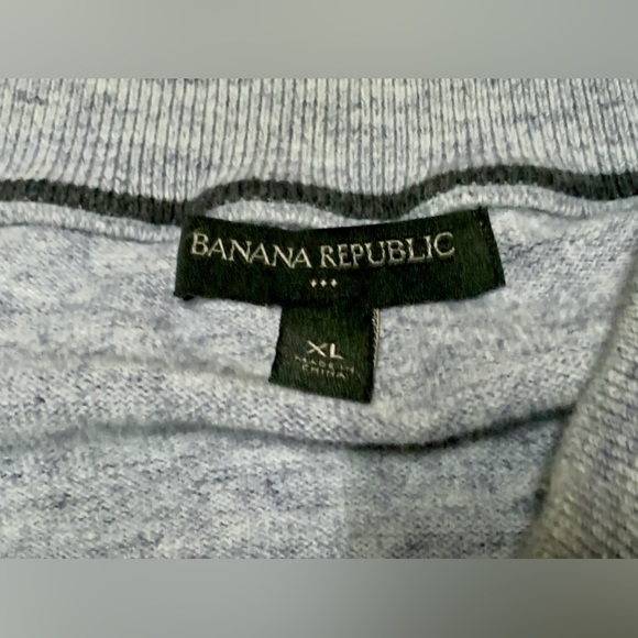 Men's XL Cotton Blue Grey Heather Banana Republic 1/4 Zip Collarless Sweater - Picture 4 of 13